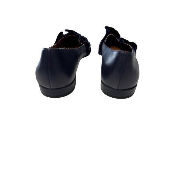 Halston Womens Navy Blue Leather Flats With Suede Ruffle Accent Pointed Toe Size - Picture 6 of 10